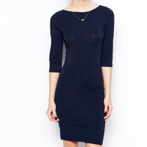 Navy 1/2 Sleeve Body-Conscious Dress
